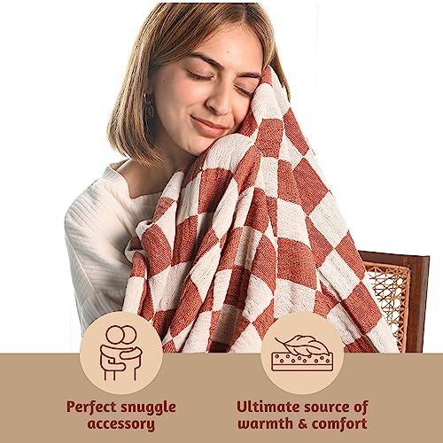 Folkulture-100-Cotton-Throw-Blanket-Rust-Checks-50x60in-Soft-Lightweight-Travel-Napping-All-Seasons-Machine-Wash Folkulture 100 Cotton Throw Blanket Rust Checks 50x60in Soft Lightweight Travel Napping All Seasons Machine Wash