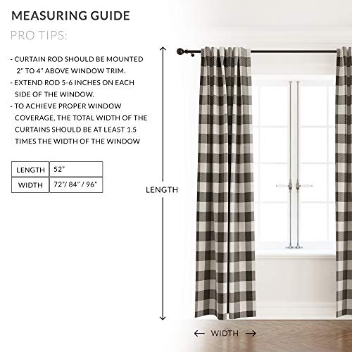 Barnyard Designs Buffalo Plaid Window Curtain Panels For Kitchen, Living Room, Bedroom, Graphite And Ivory Gingham Check Rod Pocket Curtains, Farmhouse Country Home Decor, 52" X 84", Set Of 2 #TOP6