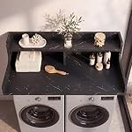 54" x 28" 2-Tier Lave-linge comptoir pour salle de lavage, noir 4.5" Rim relevé, sécurité anti-dérapante, moderne, 15 mm Bois d'ingénierie, plateau de rangement supplémentaire, pour le repassage & Vêtements pliants