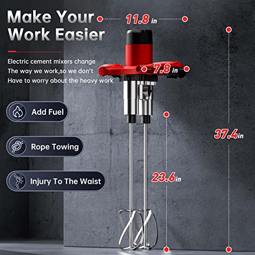 Double-Paddle Electric Cement Mixer, 2300W Handheld Electric Concrete Mixer, Portable Mud Mixer with 6 Adjustable Speed, Double Auger Mixer for Mixing Mud, Cement, Mortar, Paint, Fodder - Thumbnail 6