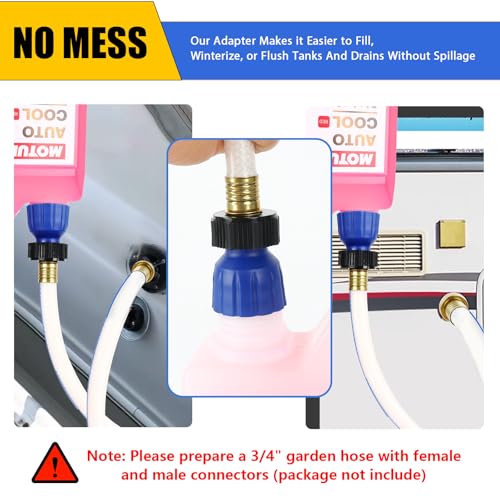 Image of RV Winterizing Antifreeze Bottle Adapter for 3 /4 inch Garden Hose | No-Spill Antifreeze Bottle Adapter, Fits 1gal Bottles & 3 /4 inch Hose, Reusable Plastic, For RV, Camper And Marine Winterization