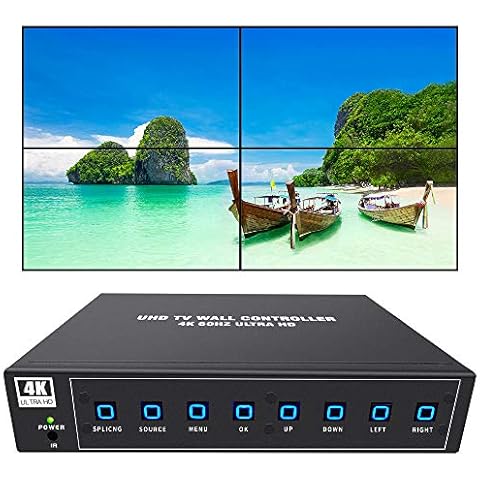 ISEEVY 4K60 UHD Video Wall Controller 2x2 1x2 2x1 1x3 3x1 1x4 4x1 TV Wall Controller for 4 TV Splicing Display Support 3840x2160@60Hz Inputs and Rotate 90 Degree for Portrait Mode Screens Cover