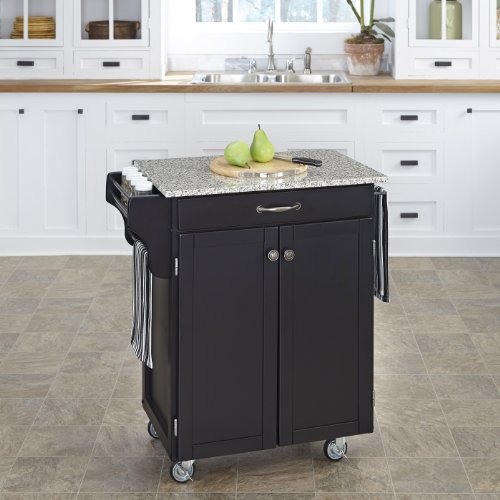 Homestyles Create Black 2 Door Cabinet Kitchen Cart with Salt and Pepper Granite Top by Home Styles - Thumbnail 2