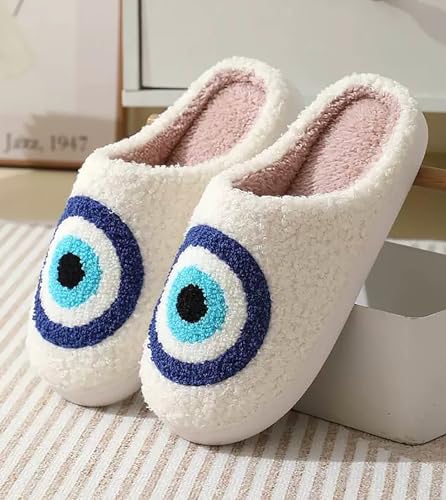 Image of Evil Eyes Cowboy Hat Slippers cute Warm Cozy House Shoes Soft Plush Fuzzy Slippers for Women Men