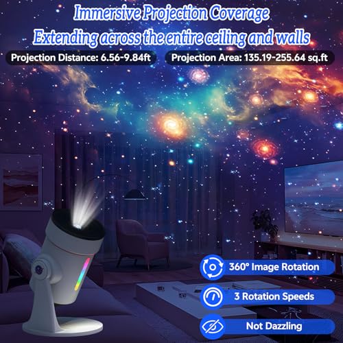 QKTYB Planetarium Projektor, Sternenhimmel Projektor mit 4K HD Planet Discs, 360° Rotierenden Galaxy Projector mit Timer… – Ansicht 3