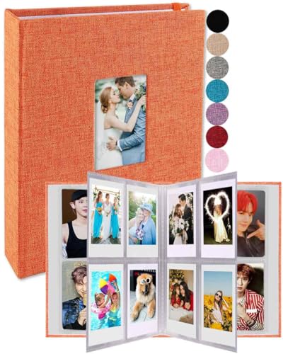 GPIRAL Mini Photo Album 208 Vertical Photos - Linen 2x3 Photo Album Compatible with K-pop Photocards, Fujifilm Instax Mini Film 7s 8 9 11, Polaroid Snap, Zip Printer, Orange
