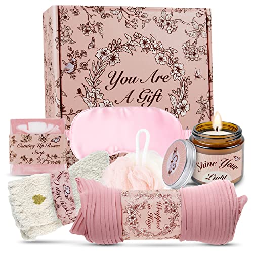 Get Well Soon Gift Basket for Women – Gift Box with Chiffon Scarf, Luxurious Rose Soap, Shower Loofah, Relaxing Candle, Fuzzy Socks, & Sleep Mask – Get Well Soon Gifts for Women Care Package by Gift Gratitude, Get Well Soon Gift Basket , Graduation Gifts for Her, Gift Basket for Women, Spa Gifts for Women