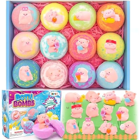 HAPGFS Bath Bombs for Kids with Surprise Inside Kids Organic Bath Bombs Set with Pig Toys Inside for Girls Boys Ideal Christmas Birthday Easter Gift Cover