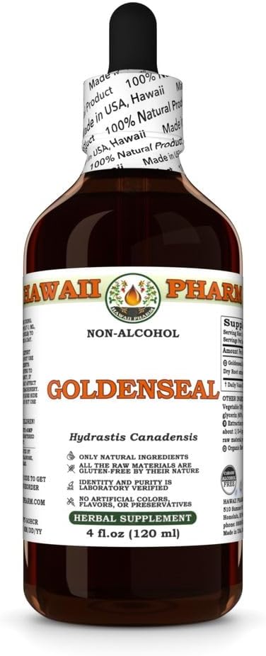 Goldenseal (Hydrastis Canadensis) Dry Root Glycerite, Made in Hawaii, Raw Materials, All Natural, Vegan, Lab Tested Alcohol-Free Liquid Extract - 4 fl.oz
