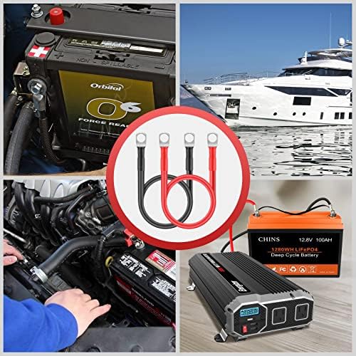Thlevel 12V Battery Leads Battery Inverter Cables 30cm 16mm²/5AWG Battery Cable Red and Black with Ring Terminals Copper for Motorcycle Truck RV Car
