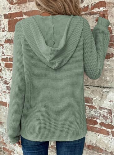Image of Dokotoo Hoodies for Women Waffle Knit Button V Neck Casual Sweatshirt Tops