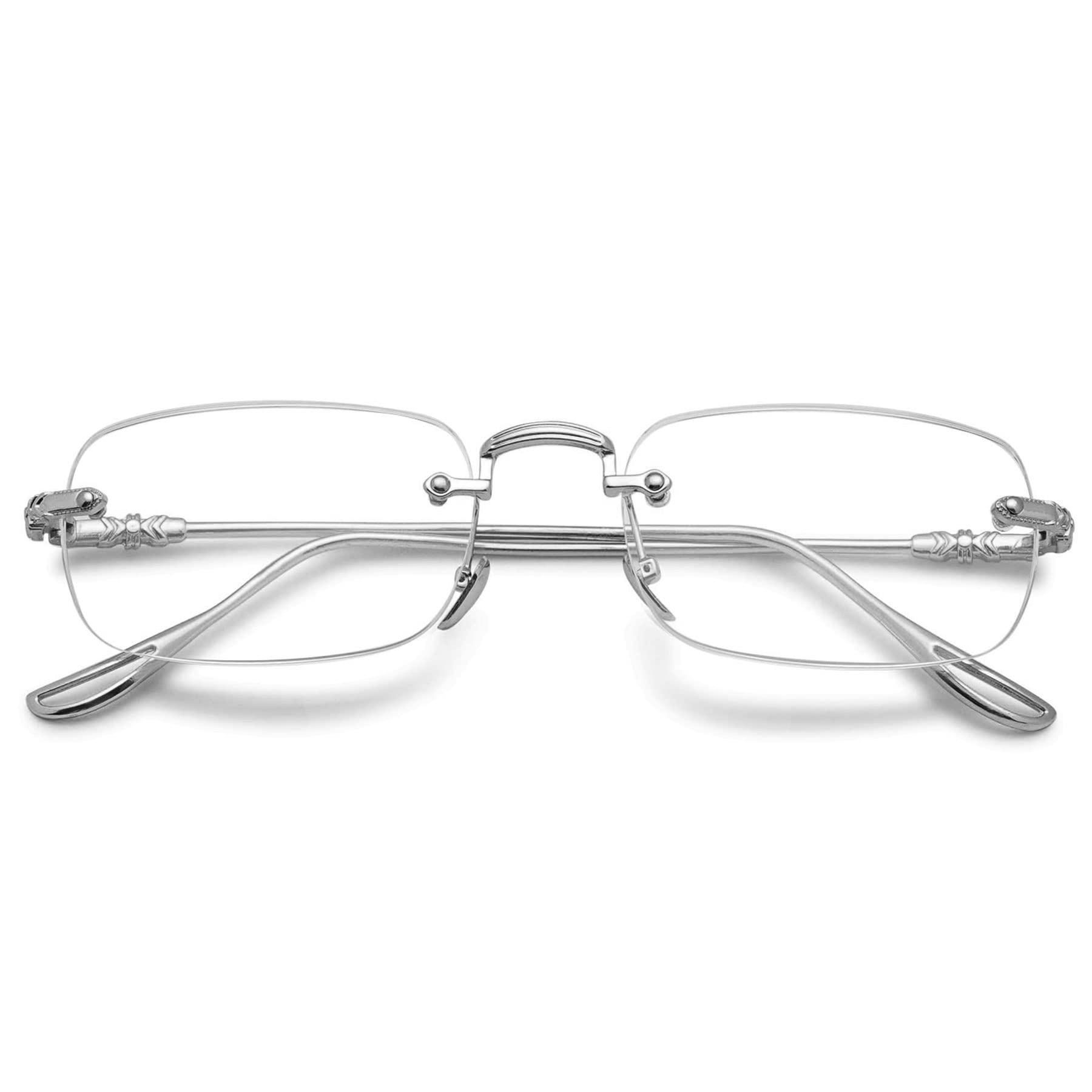 Okulary do czytania bez oprawek Męskie czytniki blokujące niebieskie światło Lekkie tytanowe okulary do gier komputerowych (Color : Silver, Size : 3.5 Dioptres)