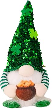 FAVOMOTO Luminous St. Patrick Day Gnomes Doll, Green Plush Shamrock Gnomes Figurine Decorations Irish Dwarf Table Centerpiece for Festival Decoration and Party Photo Prop