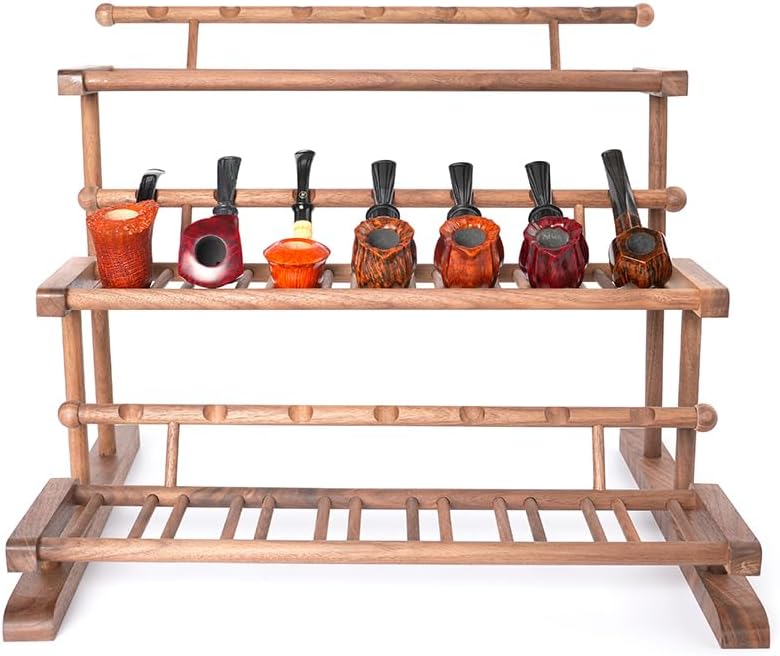 MUXIANG Tobacco Pipe Stand Black Walnut Chinese Sofa Style Pipe Rack Suitable for Pipes Display FA0131 (Shape B)