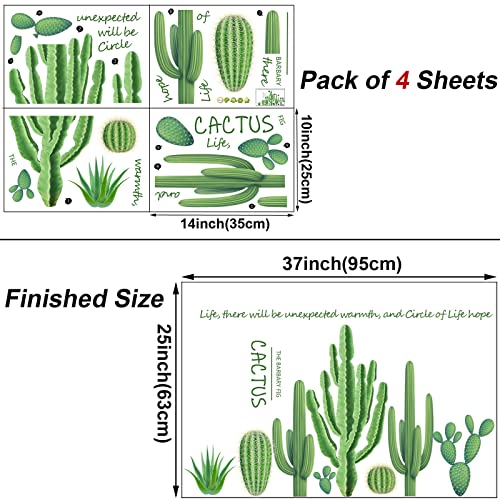 Maydahui Cactus Wall Decals, Green Succulent Plant Wall Vinyl Stickers, (25 X 37 Inch) Peel & Stick Inspirational Quotes Tropical Cactus Wall Sticker For Bedroom Classroom Living Room Nursery Decor #TOP1