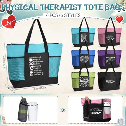 Sanwuta Physical Therapy Month Gifts Tote Bags Physical Therapist PT Reusable Bag Appreciation Gift with Zipper Mesh Pocket2