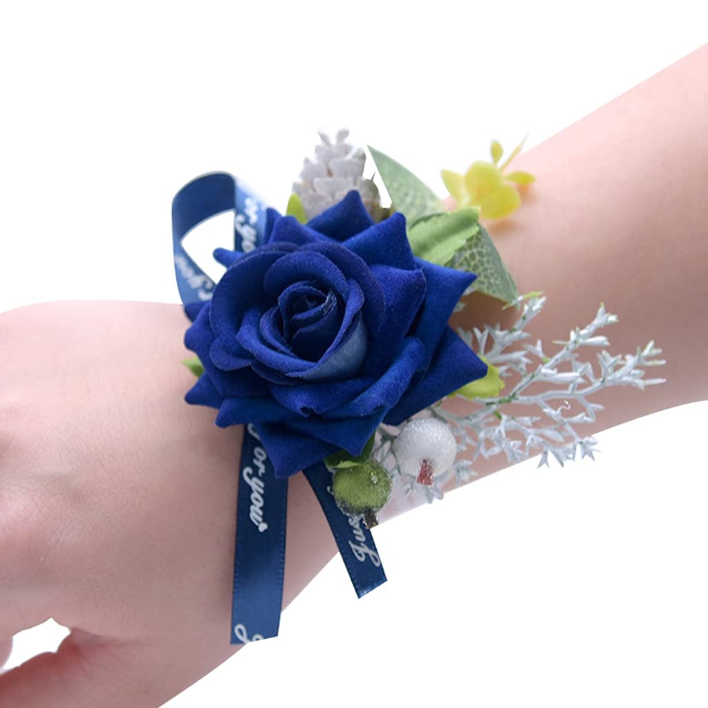 Egurs Wedding Wrist Flower Corsage Rustic Retro Style Bridal Bridesmaid Hand Flowers Wedding Prom Party Jewellery Accessories Navy Blue