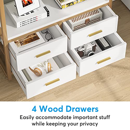 Tribesigns Set Of 2 Gold Bookshelf, 70.9" Tall White And Gold Etagere Bookcase With 4 Drawers, Modern 5-Tier Open Display Storage Shelf For Living Room, Home Office #TOP6