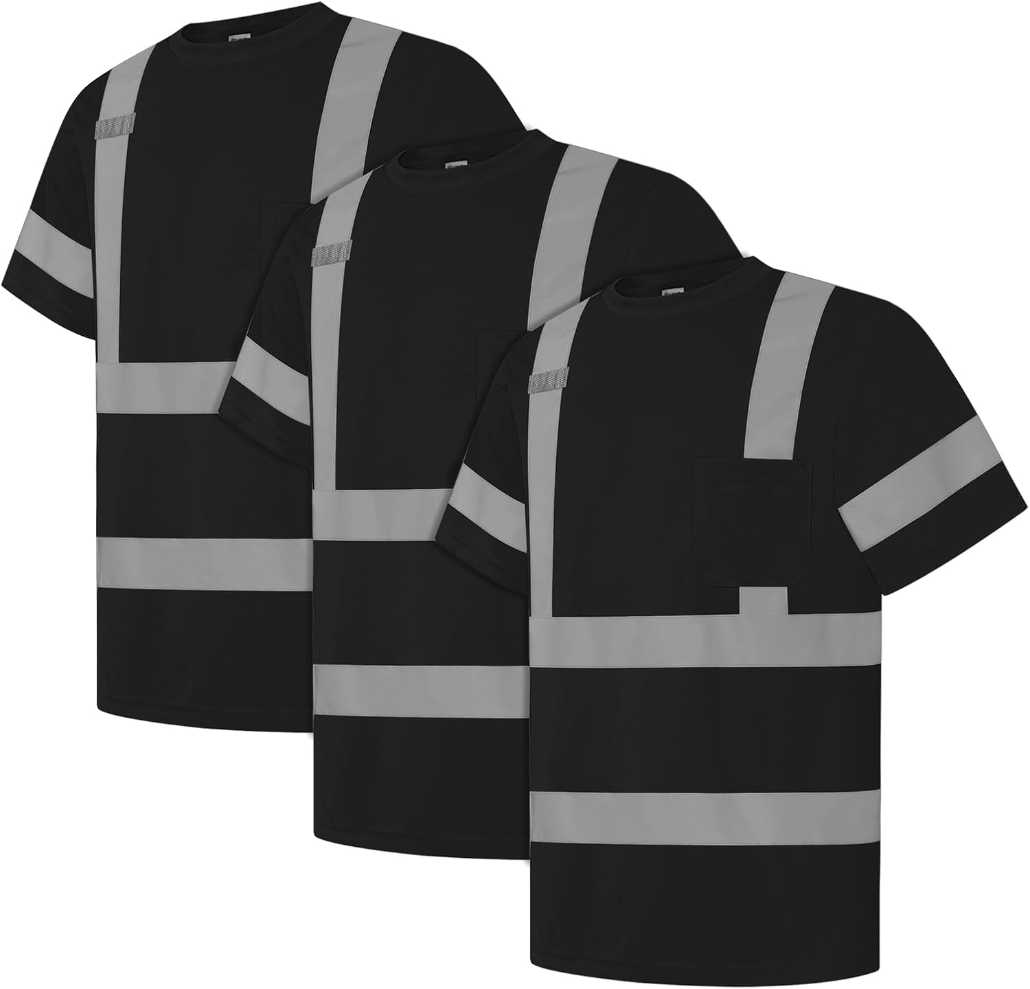 Hi Vis Shirts for Men, High Visibility Shirt, Safety Reflective Work Shirts for Men Women, Construction Class 3 Short Sleeve Work Shirts, Black,XL, 3 Pack