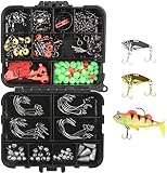HAMON 207 Stückzahl Angelzubehör Set Angeln Angehen Box Kit mit Angelhaken Wirbels Platinengewichte Angelrutschen Bohnen Posen Bobbers etc Angelzubehör Set mit Angehen Box