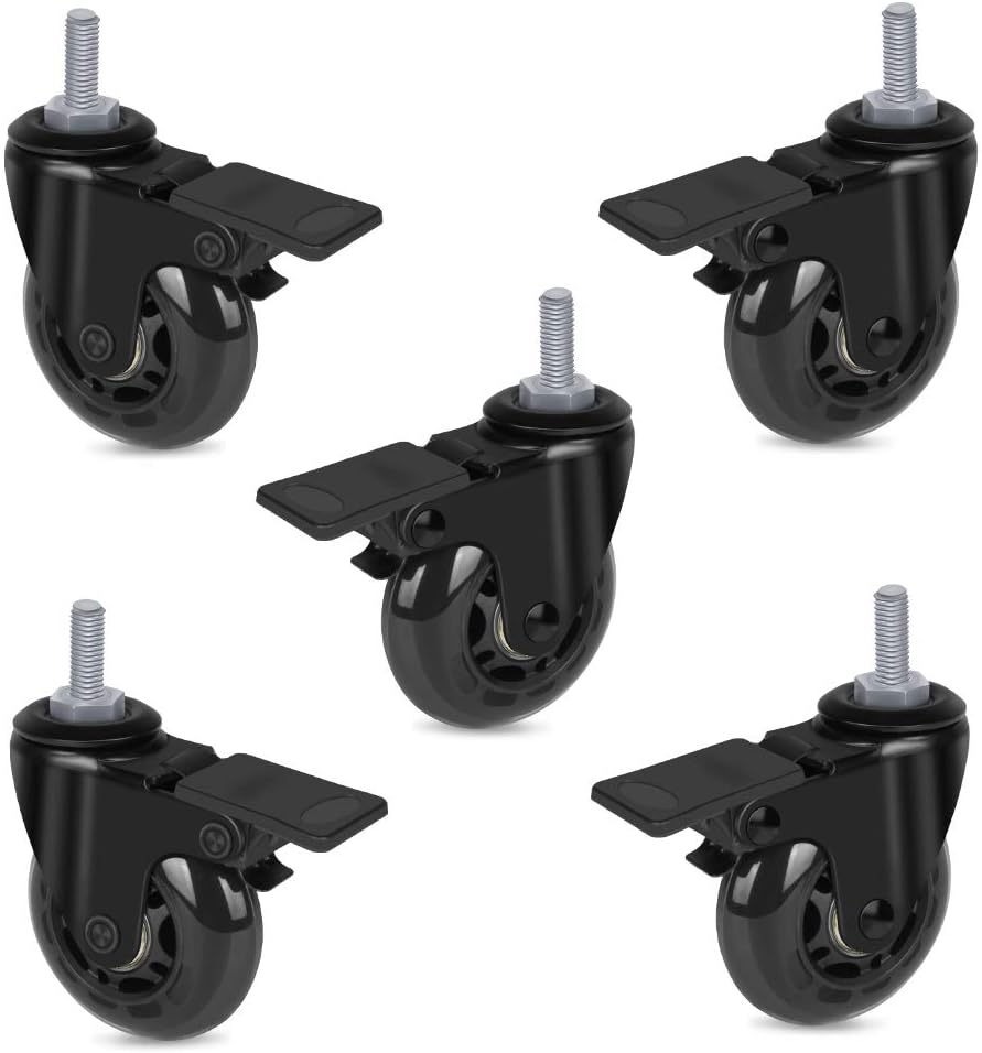 Hirate 5 Pack 3" Caster Wheel with Brake, Heavy Duty 5/16"-18UNC Threaded Caster Wheels Safe Locking Rubber Office Chair Caster Wheels for Office Chairs Furniture: Office Products