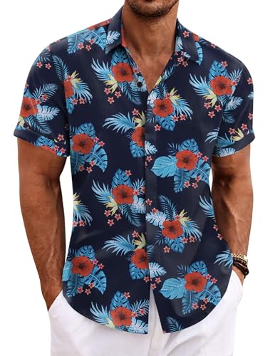 Image of COOFANDY Men's Linen Shirts Short Sleeve Casual Shirts Button Down Shirt for Men Beach Summer Wedding Shirt