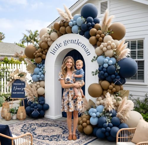Double Stuffed Navy Blue Brown Balloon Arch Garland Kit — view 2