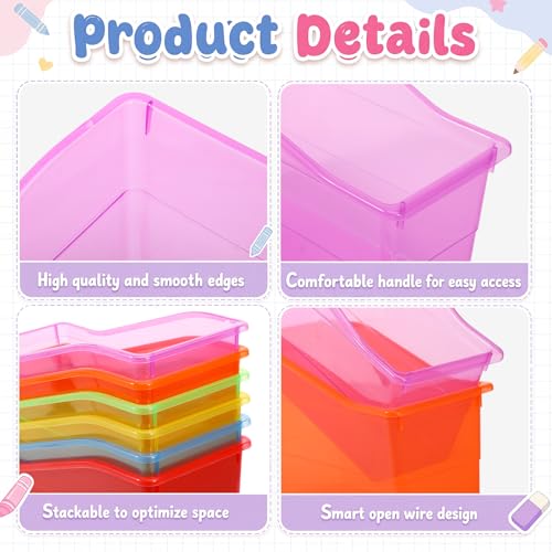 Blosssound 12 Set Book Bins for Classroom with Label Sticker Book Box Baskets Plastic Stackable Organizing Bins Storage & Organization for Classroom Library Home School Supplies (Translucent Colorful) - Image 3