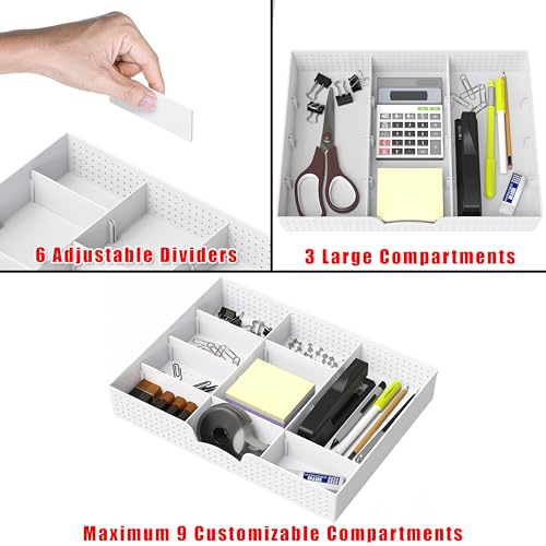 Simple Houseware Drawer Organizer Tray with 9 Adjustable Compartments, White - Image 6