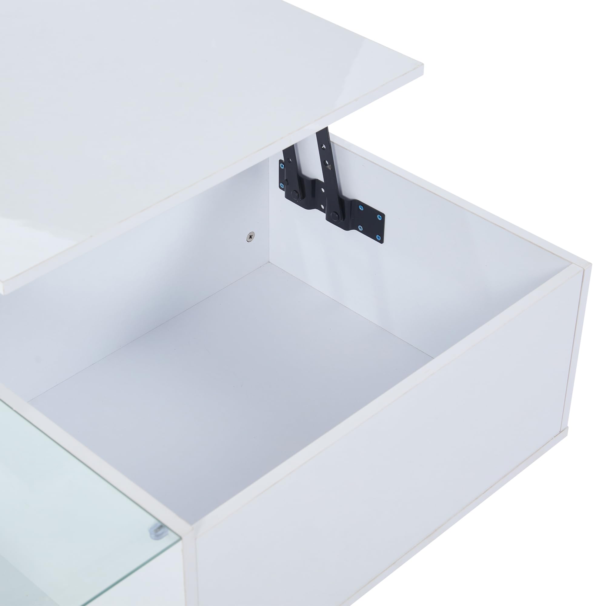 Merax Table basse de salon avec plateau réglable en hauteur, moderne table basse extensible avec LED, table de salon avec espace caché et vitrine en verre, table basse pour salon, bureau