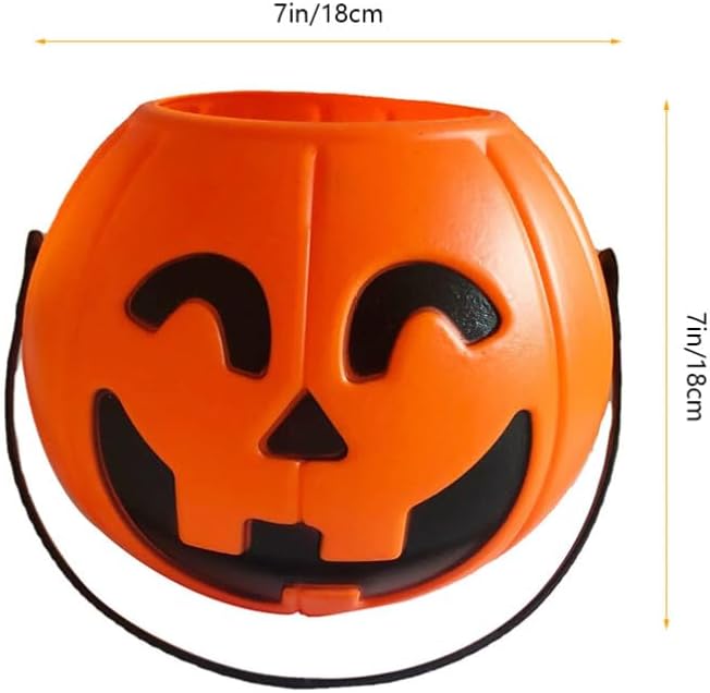 Miniatura 5 de VALICLUD Cubo de Halloween para Halloween, soporte portátil de plástico multiusos para regalos de fiesta, suministros de decoración del hogar, cubo
