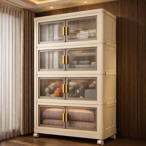 Image of BAMEOS ๐ ๐๐๐๐ Foldable Plastic Rack for Storage /Kitchen Cupboard /Versatile and Sturdy Wardrobe for Clothes /Multipurpose Storage Organizer /Closet for Bedroom /Living Room /Laundry Room - White