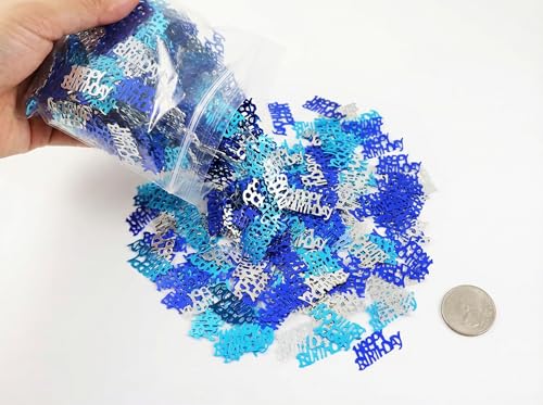 Image of Happy Birthday Confetti - Table Sprinkling Scatter Decoration, Blue & Silver Party Supplies