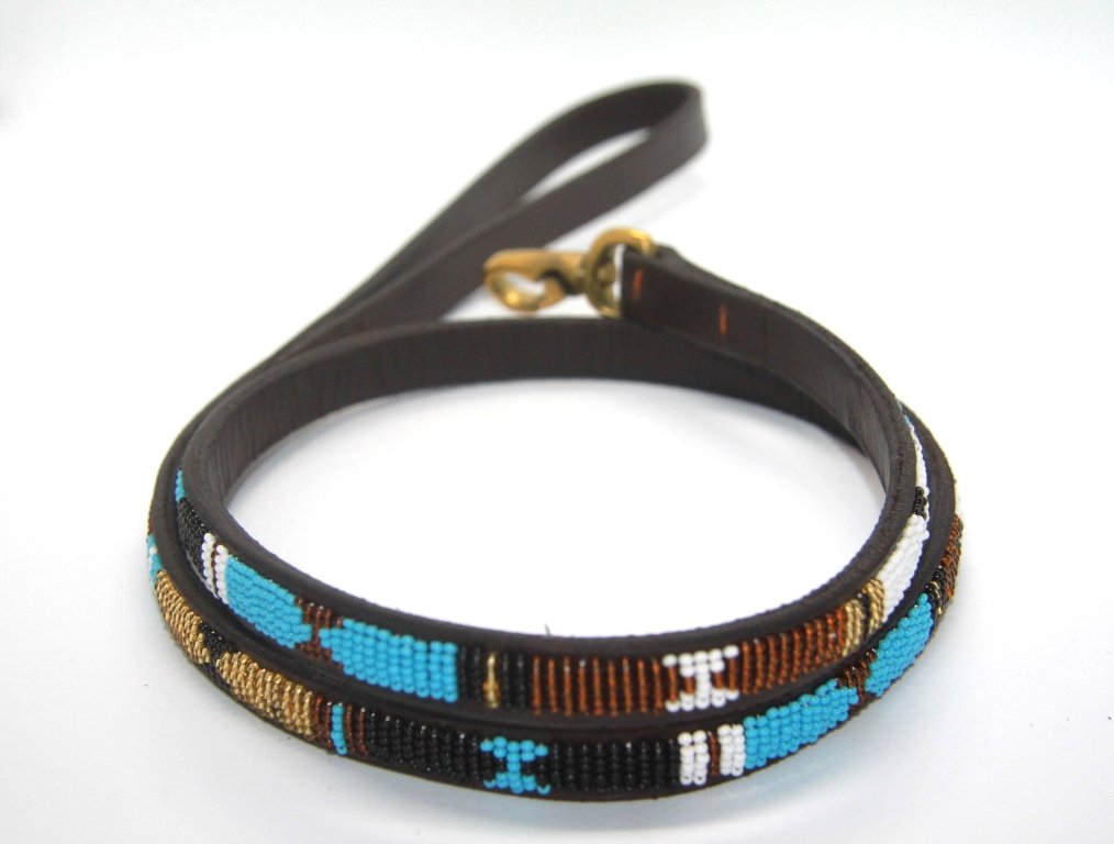 Hand-Beaded dog leads from the Maasai Mara (Small dog lead - 1/2" wide, "Sky" beading) โ image 1