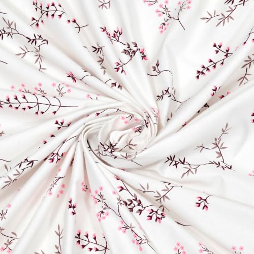 Image of Jaipur Weaves Cotton King Size Bedsheet 108x108 Super King, 100% Pure Cotton Bed Sheet with 2 Pillow Covers, 240 TC Soft Breathable Floral Design Bedding - (Tulips Pink, Super King)