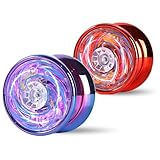 ForestM 2-Pack Light Up Yoyo for Kids, Magic Yoyo Set with Red & Purple LED Lights, Beginner Friendly, Responsive Yo Yo Toy for Tricks and Magic Performances, Includes Protective Case and Accessories