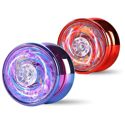 ForestM 2-Pack Light Up Yoyo for Kids Magic Yoyo Set with Red & Purple LED Lights Beginner Friendly Responsive Yo Yo Toy for Tricks and Magic Performances Includes Protective Case and Accessories