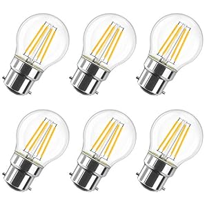 LVWIT B22 Golf Ball LED Filament Bulb,4W Min Bayonet Golfball Bulb 40W Incandescent Equivalent,470Lm,2700K Warm White B22 Golf Ball Bulbs Led,220-240V,45 * 76MM,Not-Dimmable (6 PCS)