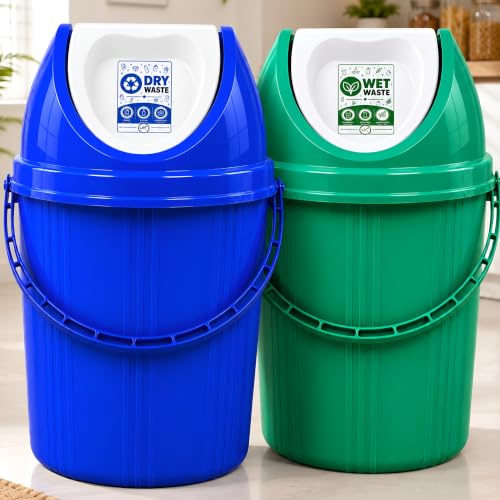 Image of PulGos Pack of 2,10Ltr Plastic Swing Lid Dustbin for Wet and Dry Garbage
