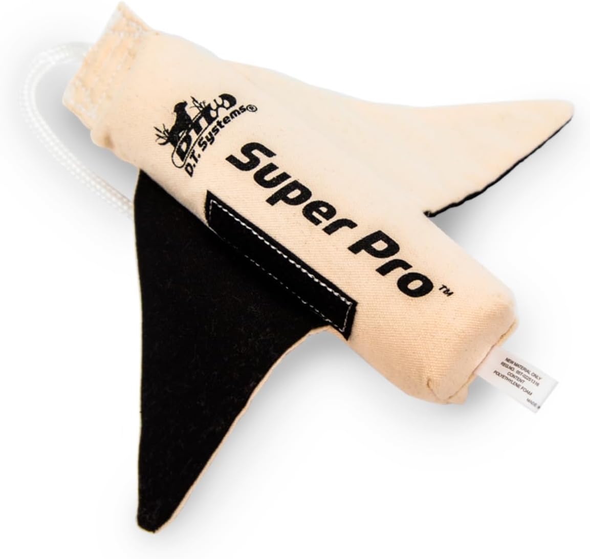 DT Systems Super Pro Series Canvas Winged Dummy, Durable High-Visibility Black & White Floating Hunting Dog Retriever Training Tool with Scent Strip & Rope Handle