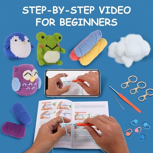 Nutgun Beginners Crochet Kit, Crochet Kit for Beginners Adults and Kids,Complete Crochet Set to Make 3PCS Animals,Include Yarn, Eyes, Stuffing, Crochet Hook,Step-by-Step Instruction and Video Tutorial