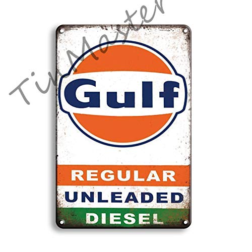 haotong11 Metal Postergulf Oil Metal Poster Cartel de Chapa Vintage Mobil Castrol Cartel de Metal Gasolinera Tienda Gente Cueva Inicio Decoración de Paredu00a0u00a0u00a0u00a0u00a0Cartel de Chapa Dorada
