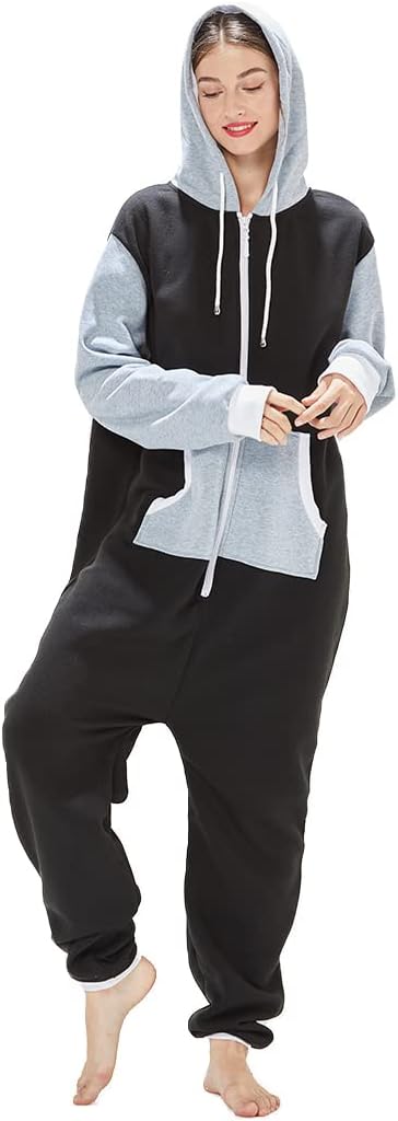Laahoem Unisex Adult Pajamas Hooded Men Women Jumpsuit Zip Sportwear - Image 3