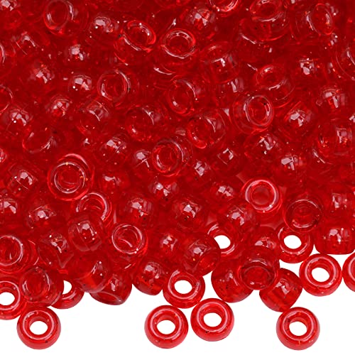 Image of 1000Pcs Pony Beads Bracelet 9mm Red Glitter Plastic Barrel Pony Beads for Necklace,Hair Beads for Braids,Key Chain,Jewelry Making (Red Glitter)