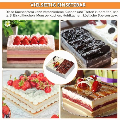 Foto von Backrahmen Rechteckig Verstellbar mit Teiler, Tortenring Verstellbar, Edelstahl Viereckige Backform Rechteckiger Backrahmen Eckig Verstellbar Backblech für Kuchen Pizza Torten, mit Zubehör