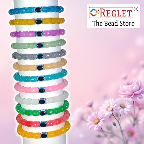 Image of 15 Pcs Evil Eye Beads + 215 Pcs Cylinder Glass Beads for Jewellery Making Kit - Glass Beads for Bracelet Making Kit - Bead Craft - 8 * 11 mm