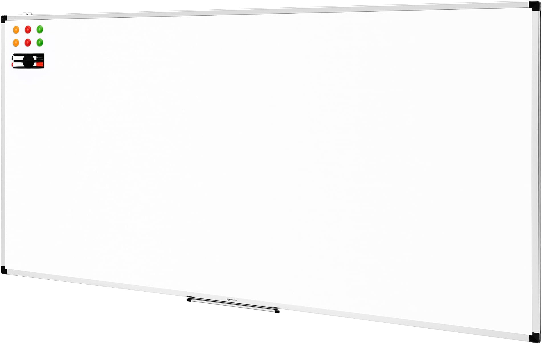 Amazon Basics Whiteboard Drywipe Magnetic with Pen Tray and Aluminium Trim, 240 cm x 120 cm (WxH)