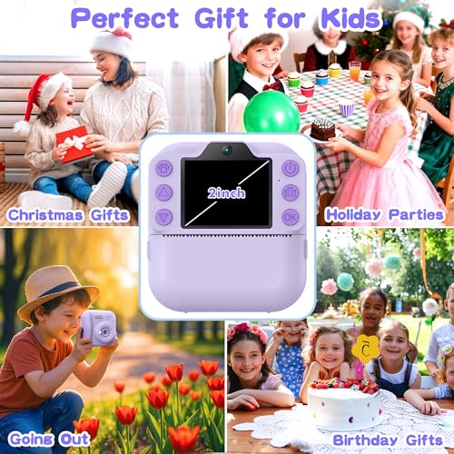 Image of Kids Instant Camera with 64GB SD Card, Portable Digital Camera Toy for Girls and Boys Ages 3-12, Toddler Christmas and Birthday Gift for 3 4 5 6 7 8 9 10 Year Old Kids (Purple)