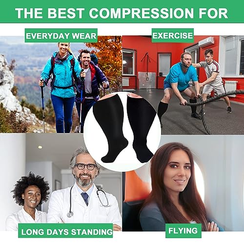 Image of 4 Pairs Plus Size Compression Socks for Women and Men 20-30 mmHg, Wide Calf Stockings Best Support for Circulation, Running