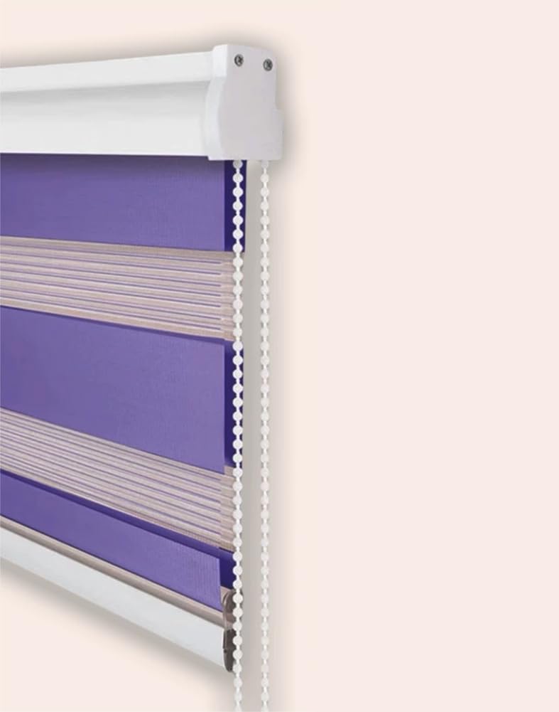 Zebra Roller Blind Half Blackout Curtain,Privacy Window Screen Dual Layer Fabric Curtain,Translucent Vision Window Shade for Bedroom Bathroom Office (Dark Purple,150x200cm)